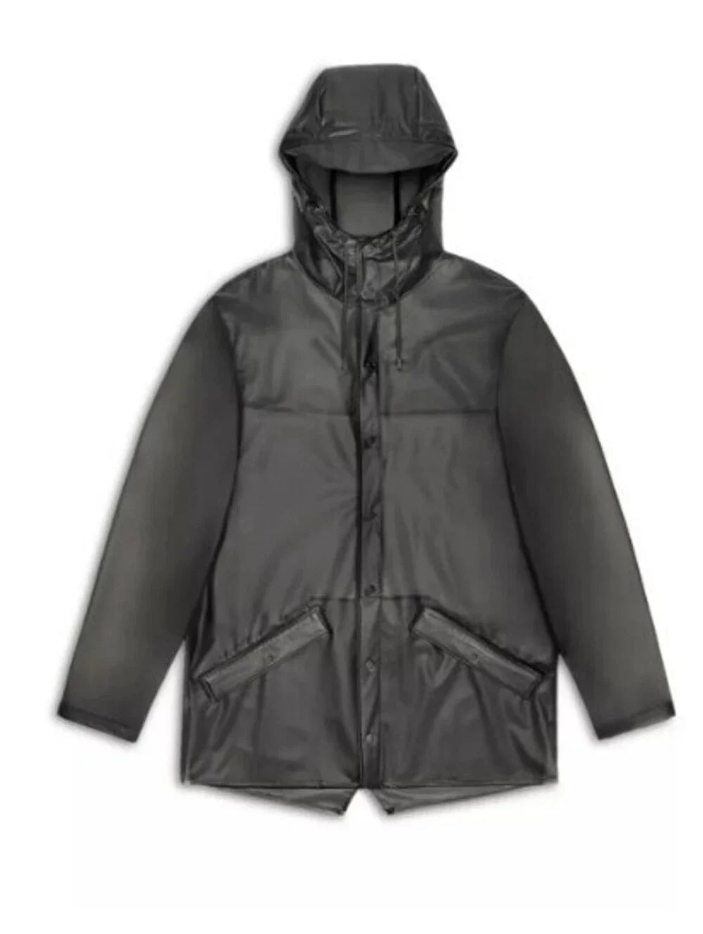 RAINS Jacket W3 Waterproof Hooded Rain Jacket - Grey Mist Translucent, Unisex L